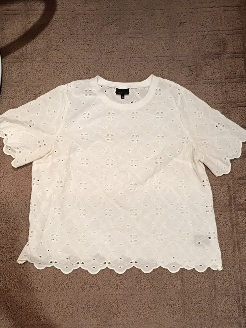 Who What Wear White Eyelet Scalloped Tee